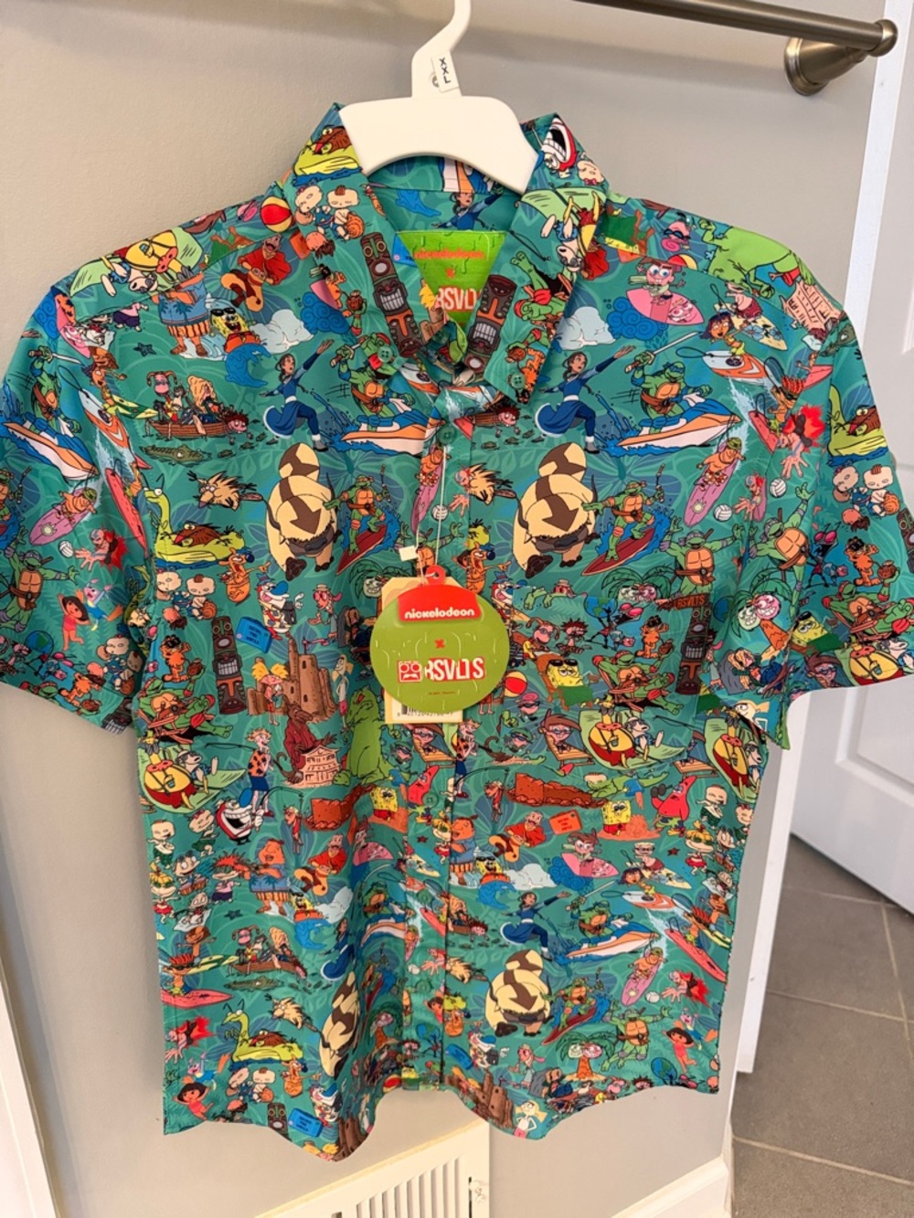 RSVLTS Teal All-Over Cartoon Print Button-Up Shirt